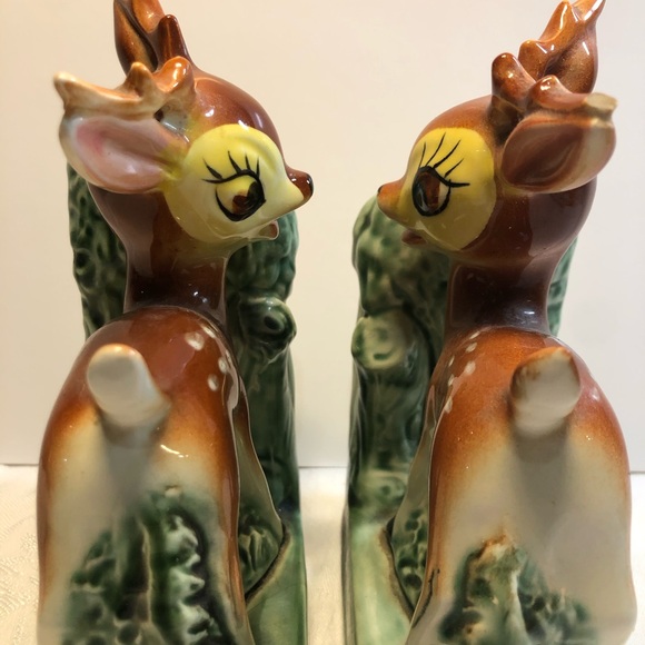 1950s Ceramic Deer Bookends Spotted White Tale Fawns Made in Japan Kitsch Bambi” - Picture 3 of 13